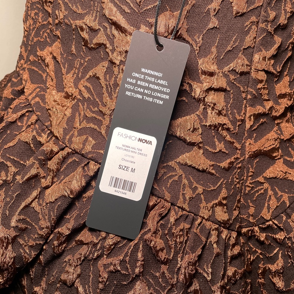 FASHIONNOVA Halter Textured Mini Dress - Chocolate - Picture 7 of 8